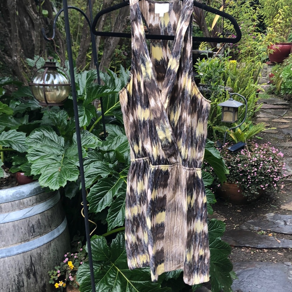 Parker L butter cream/ brown silk dress